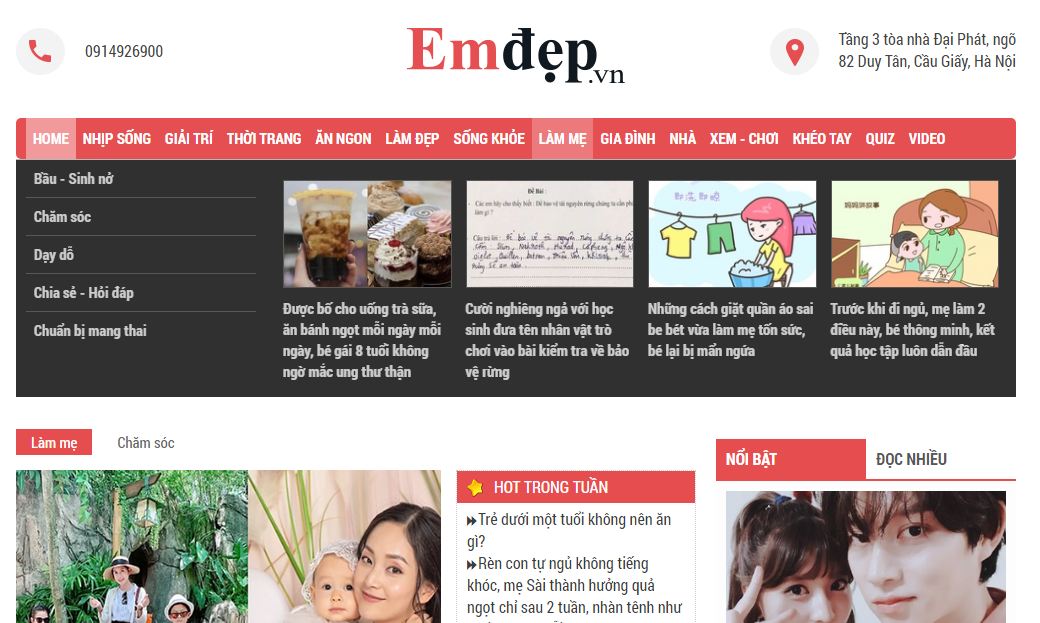 trang web mẹ và bé mới nổi emdep.vn