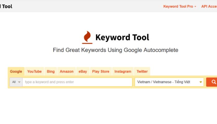 Công cụ tìm kiếm từ khóa - Keyword Tool.io