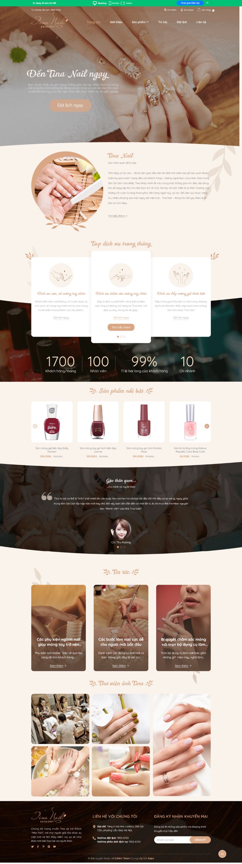 mẫu website tiệm nail Tina nail